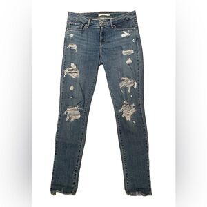 Levi's 711 Skinny Distressed Denim Blue Jeans Women's Size 28 Stretch